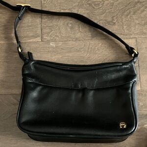 Etienne Aigner Black Leather Shoulder Bag with Gold logo
